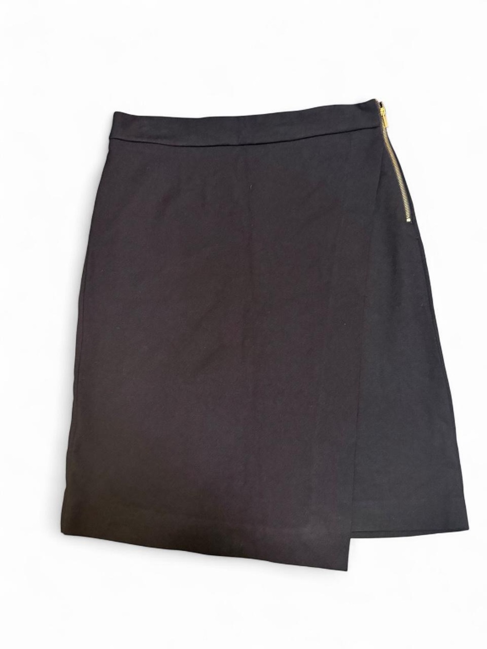Premise Black Asymmetrical Pencil Skirt with Gold Zip